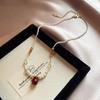 Freshwater Pearl Red Agate Teardrop Necklace for Women, Elegant Zircon Square Sugar Crystal Collar Chain