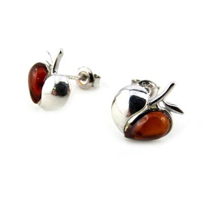 [N1945] - Silver Earrings 'Pomme d'Amour' Cognac Amber (rhodium-plated)