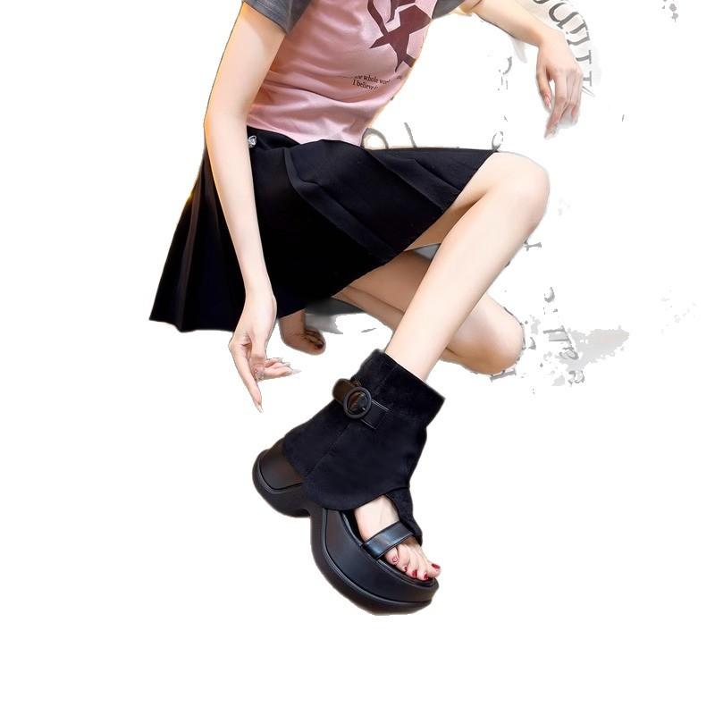 Suding's popular platform sports Roman sandals women's 2025 summer wear fashion soft leather small beach shoes