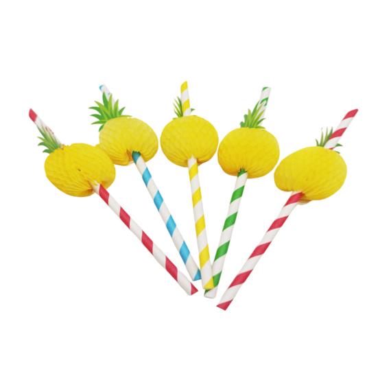 Honeycomb Fruit Paper Straws, Tropical Pineapple Orange Decor Straws for Summer Party, Disposable Drink Straws for Juice