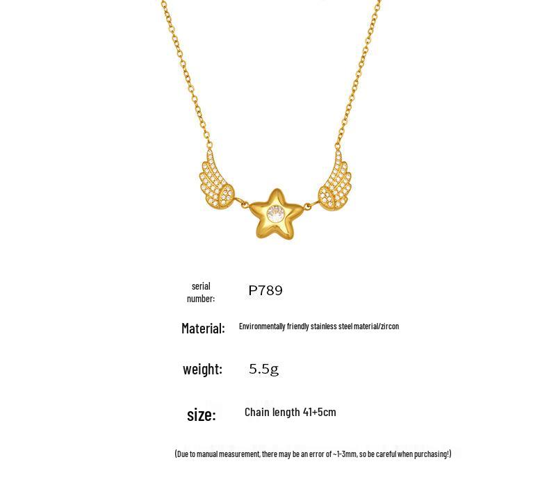 18K Gold Plated Stainless Steel Zircon Star Wings Necklace