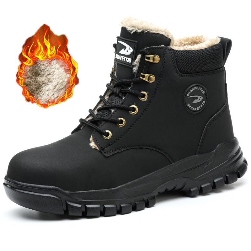 Safety Shoes Men Waterproof Plush Warm