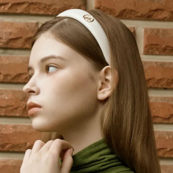 VOLUME LEATHER HAIRBAND_BEIGE