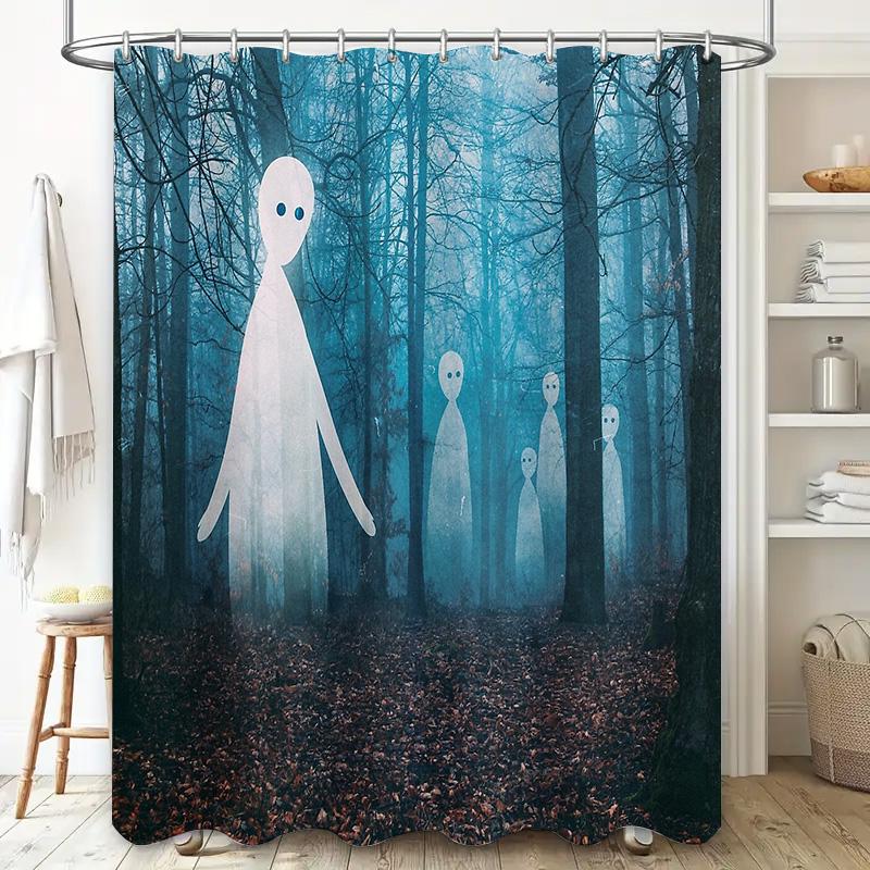 Spooky Forest Shower Curtain Halloween Gothic Horror Landscape Bathroom Decor Vintage Tapestry Wall Hanging Dark Academia Home D