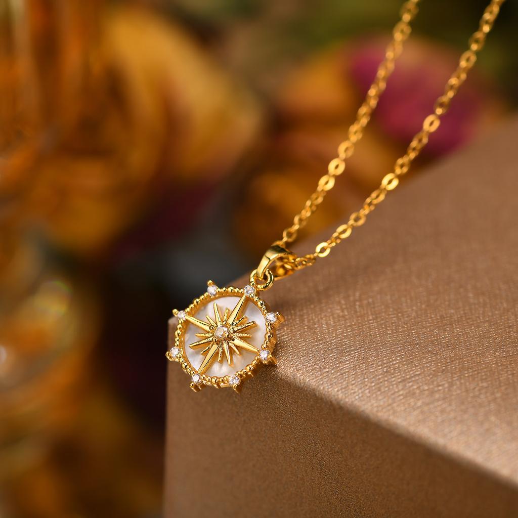 Stainless Steel Spiral Sun Flower Pendant Necklace for Women 18K Gold Plated Stackable Boho Necklace Waterproof Fashion Jewelry