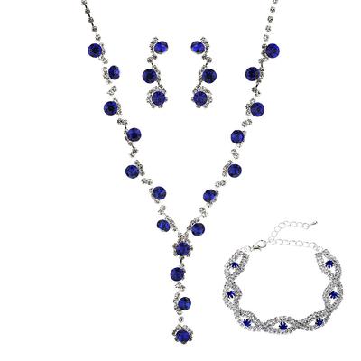 Multi-Color Jewelry Set New Shiny Full Diamond Women'S Wedding Jewelry Necklace Earrings Bracelet Three-Piece Set