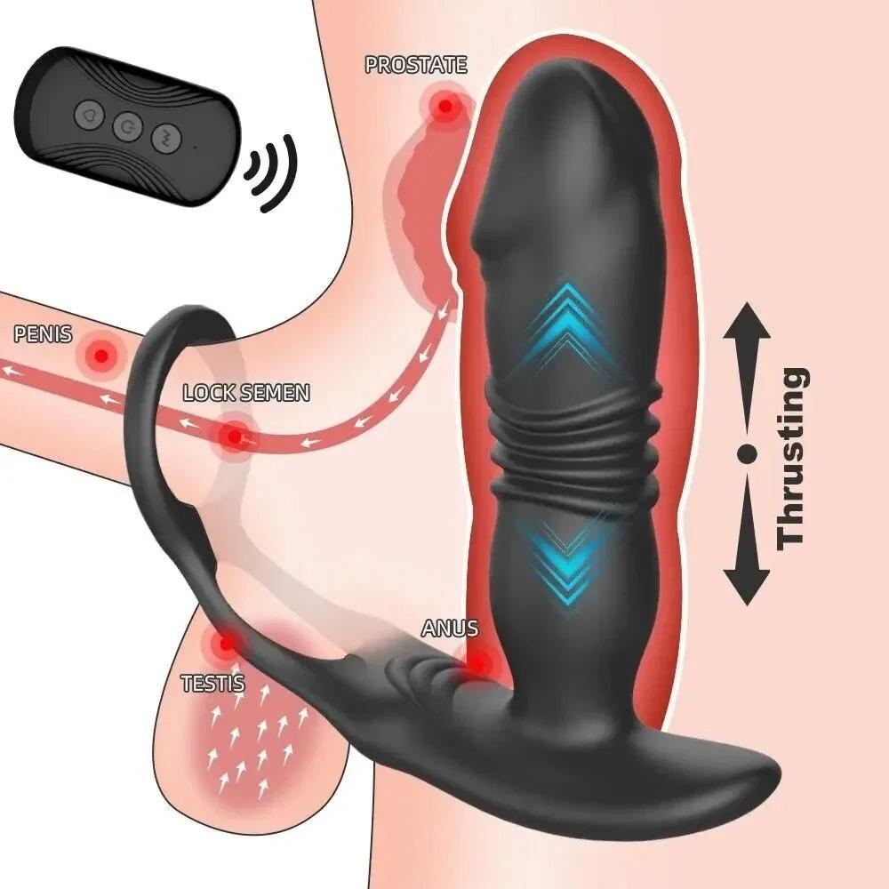 Male Sex Toys Prostate Massager 4 In 1 Vibrating Cock Ring Penis Ring with Remote Control 7 Patterns G Spot Vibrator Adult Sex Toys for Couples