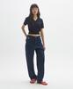 MOONSUN M.C Unisex, Loose-Fit Pinstripe Denim Pants / Dark Indigo