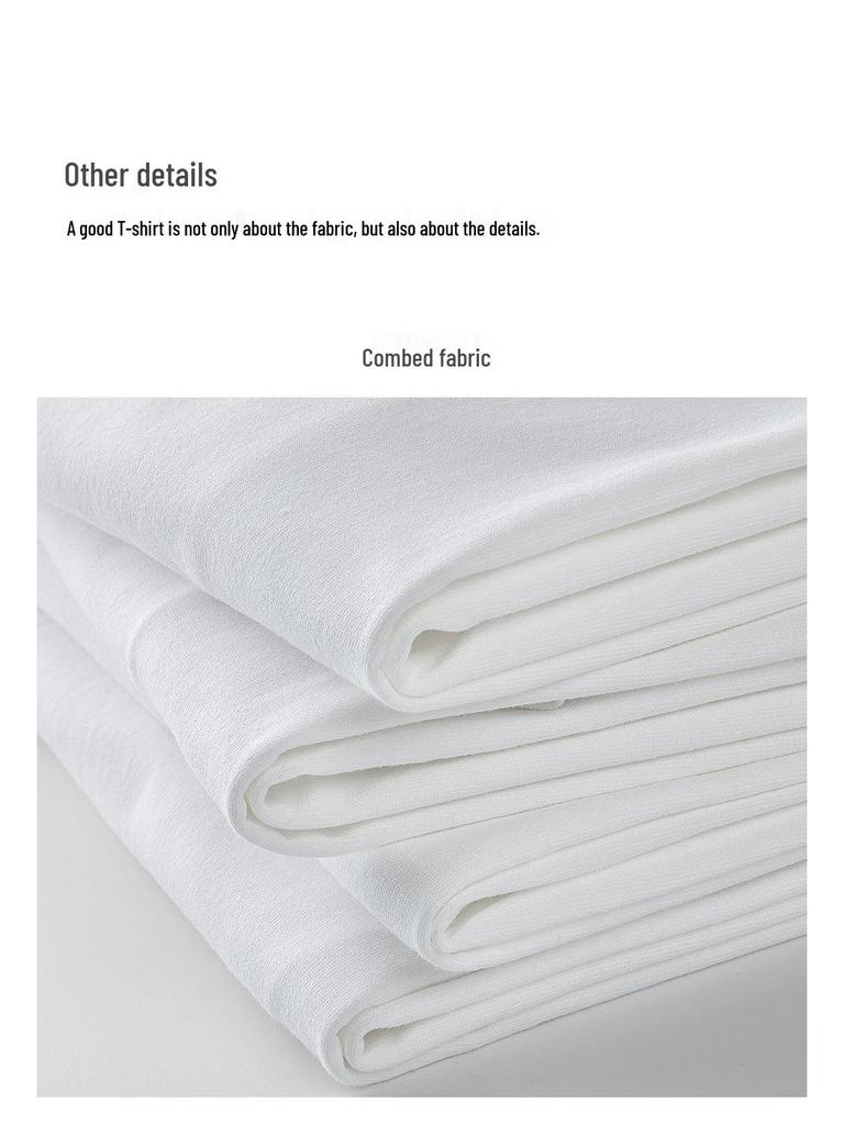 Męski T-shirt z krótkim rękawem z bawełny Xinjiang o dużej gramaturze - 520g Letni jednolity kolor luźny krój