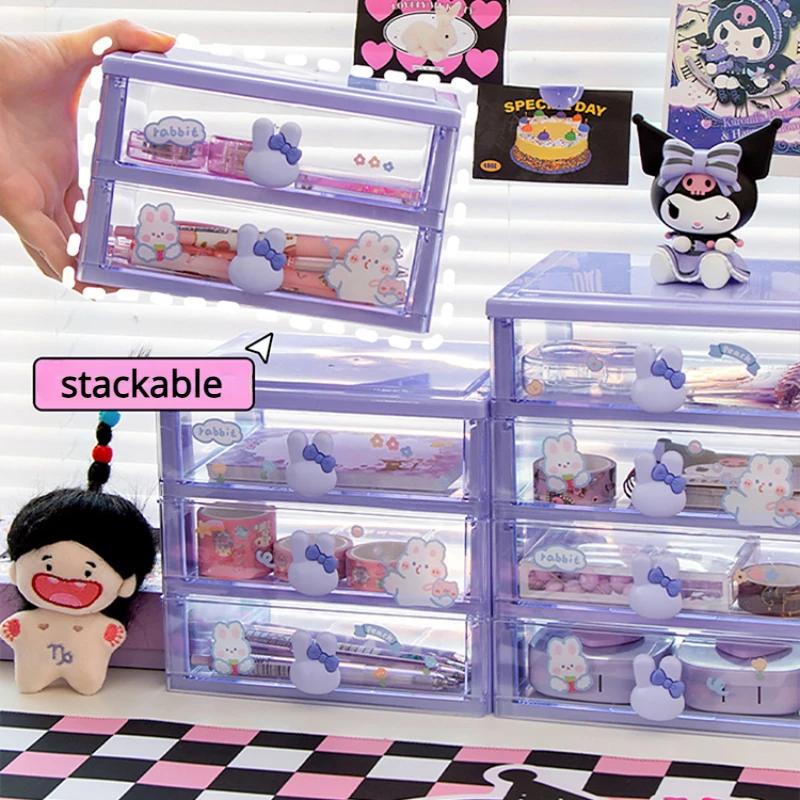 Cute Stationery Storage Box Organizer Kawaii Drawer Type Desktop Hand Account Card Box Desk Small Objects Children's Mini Rack