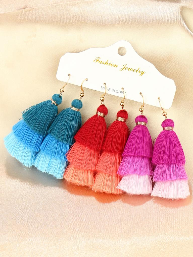 Bohemian Holiday Style Earrings Multi Layered Tassel Pendant Colorful Zircon Set Women's Earrings