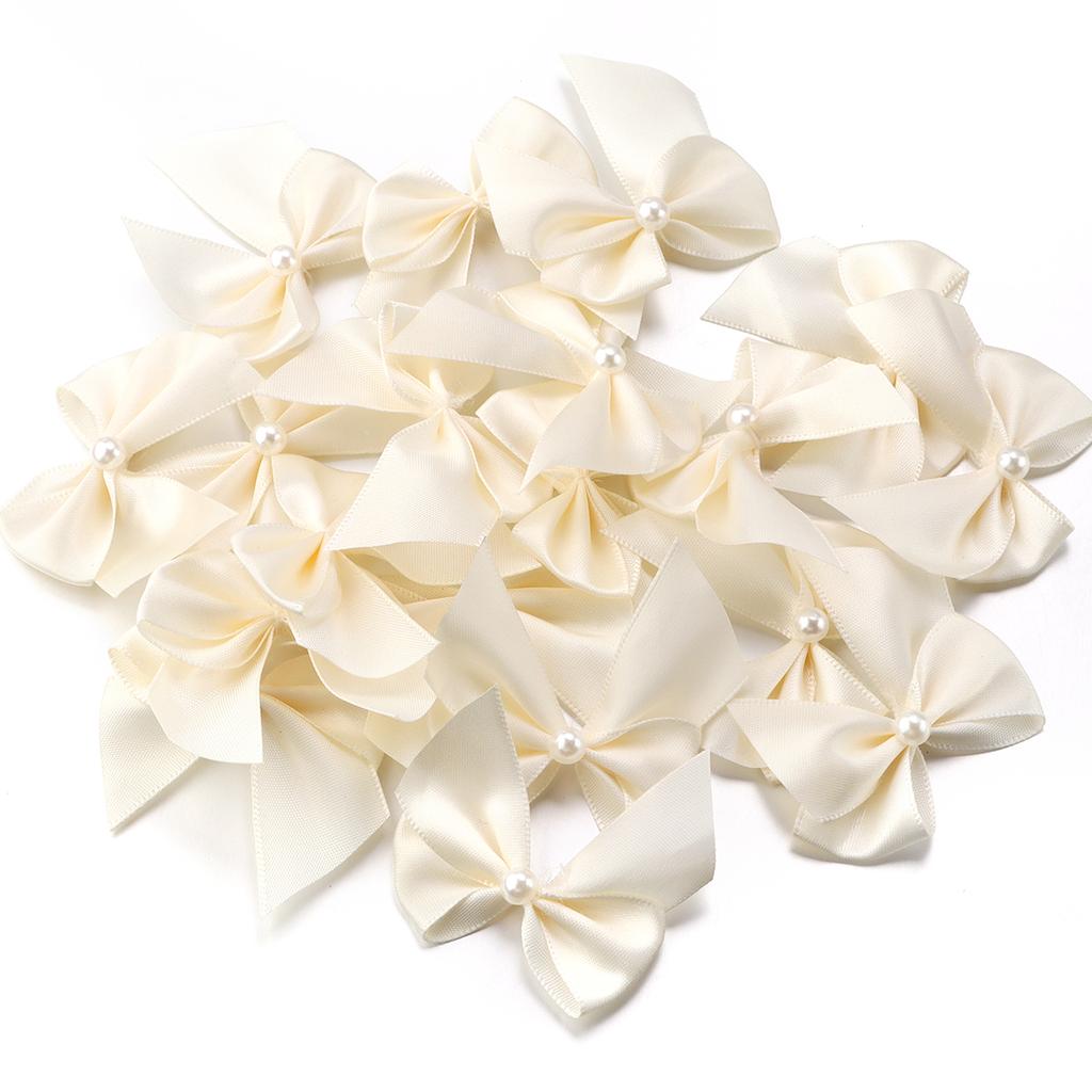 20pcs Polyester Satin Ribbon Bows 5.5x6cm Colorful Half Bead Hand Tied Bowknots For DIY Crafts Party Clothing Headwear Finding
