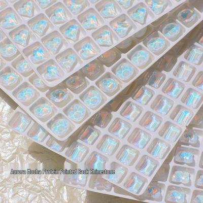 Nail Art Mocha Aurora: 3D Shiny Crystal Glass Jewelry for Stunning Blue Light Decor