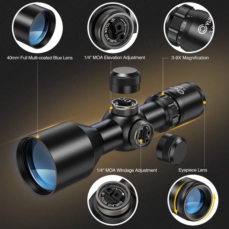3-9x40 Compact RifleScope Crosshair Reticle with Mounts for Quick Aiming Made Of High-strength Aluminum Alloy