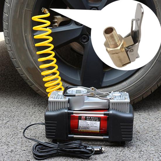 2 Stück Messing Reifenluft-Spannfutter Verriegelbares Pneumatik-Spannfutter mit Silikondichtung Schnellkupplung Reifenventilklemme für Auto-Luftpumpe Tragbarer Auslaufsicherer Adapter