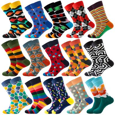 Socks Men's Latest Design Middle Tube Socks Autumn Socks Quality Business Geometric Lattice Colorful Mens Cotton Socks
