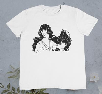 Vintage Elegant Lady  With Curly Hairs T Shirt %100 Premium Cotton Unisex T-Shirt