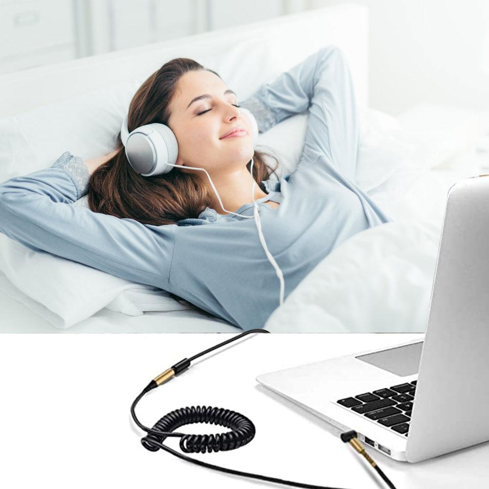 Audio Verlängerungskabel Spiralförmig Aufgerollt Aux Stereo 3,5mm Winkel Vergoldeter Klinkenstecker Stecker auf Buchse AUX Kabel