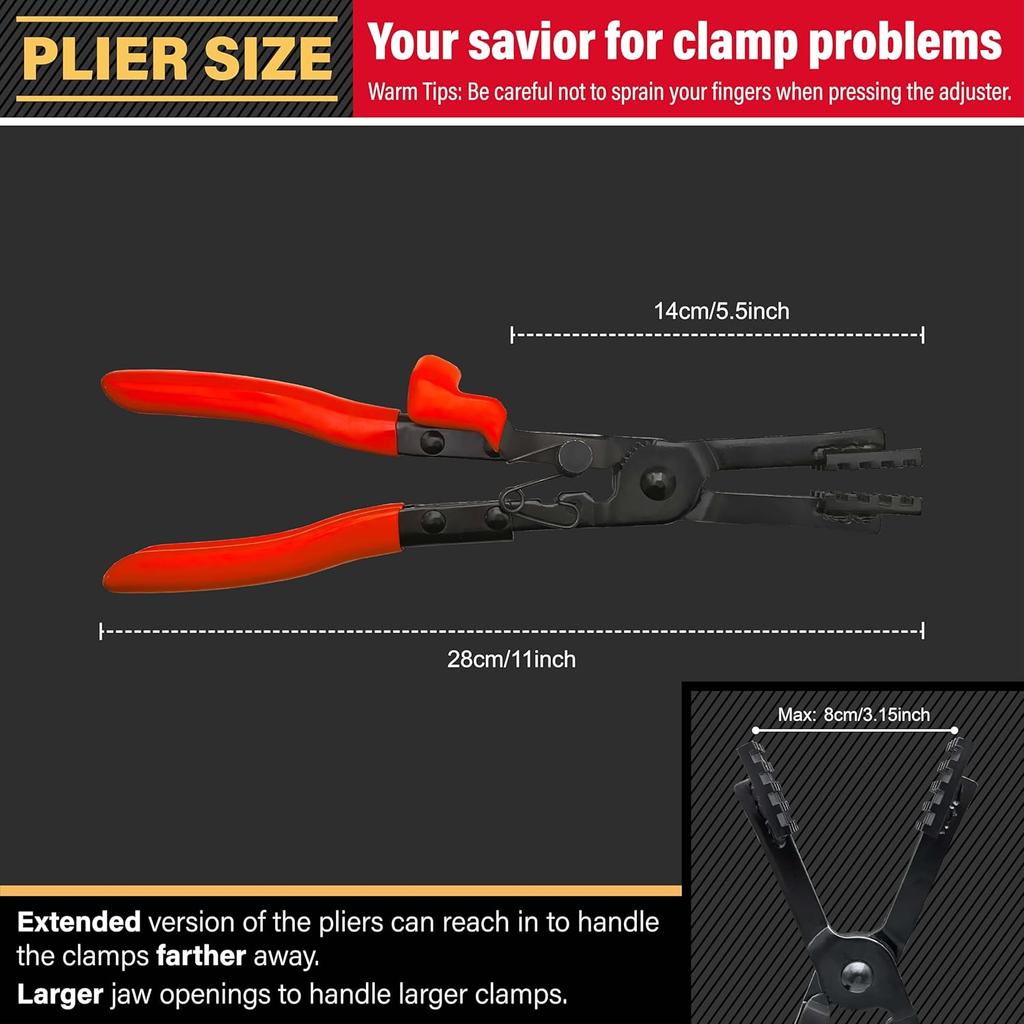 Heavy-duty Straight Hose Clamp Pliers with Locking Device for Quick Removal and Installation of Various Types of Strong and Hard-to-reach Hose