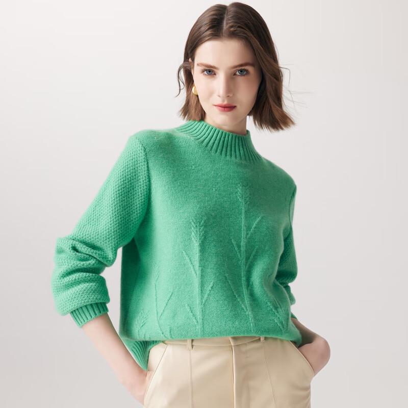 Paluo Women's Thickened 100% Cashmere High-Neck Jacquard Sweater