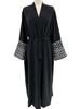 Elegant Embroidered Middle Eastern Muslim Tie-Up Cardigan Dress with Pockets