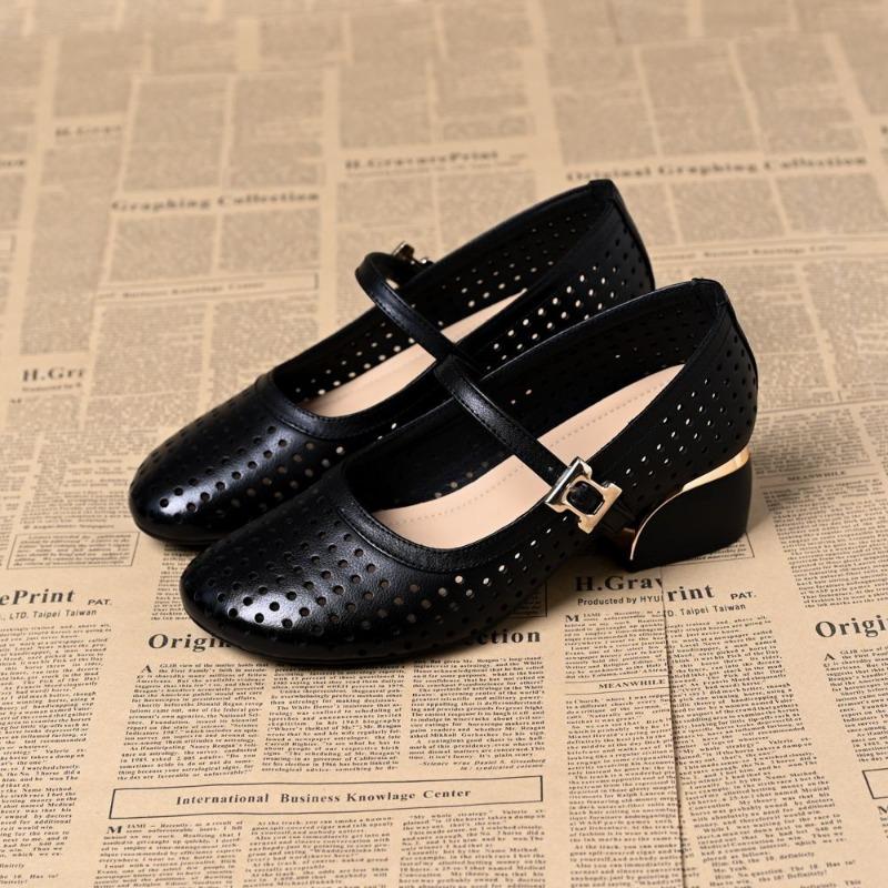 

Весенняя мода ретро слово с туфлями Мэри Джейн дышащие полые плетеные высокий каблук после тонкий каблук остроносые одинарные туфли 41 чёрный