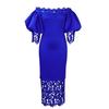 Plus Size Women Lace Spliced One Shoulder Lantern Sleeve Bridesmaid Midi Dress