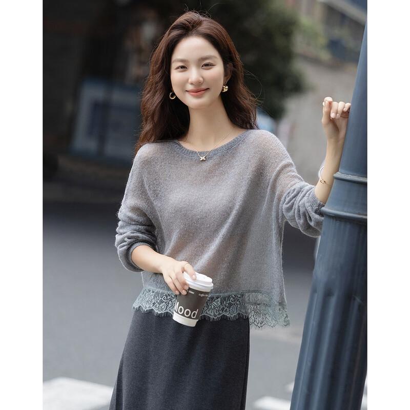 Demana Women's Wool Blend Lace Patchwork Knit Sweater