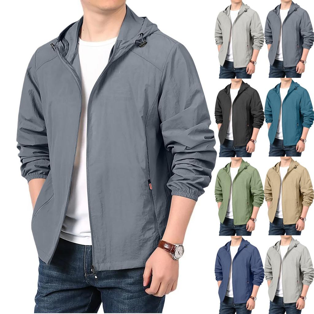 Men's Loose Casual Outdoor Large-sized Hooded Windbreaker Long-sleeved Jacket