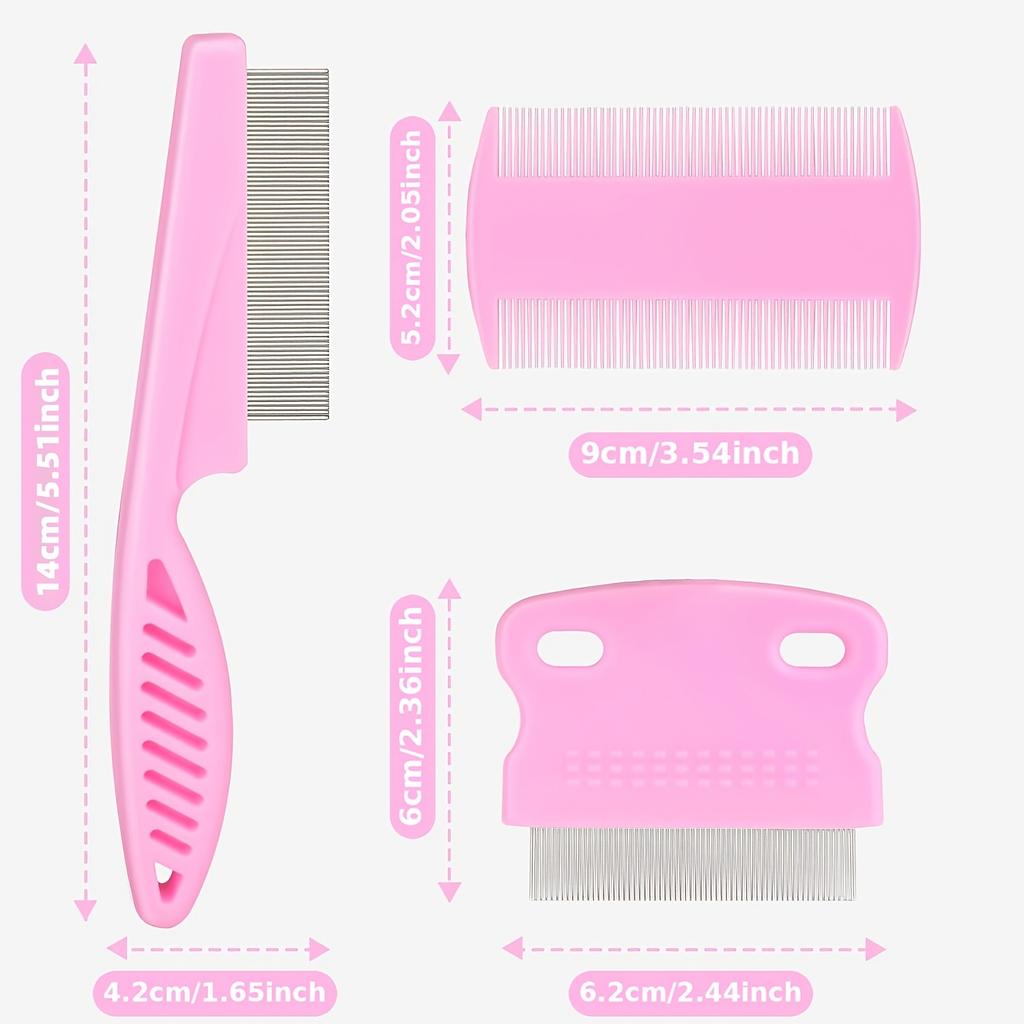 3‑Pcs Pet Flea Comb Set, Stainless‑Steel Fine‑Tooth Grooming Combs for Cats & Dogs, Fur Cleaning Debris Removal Tool
