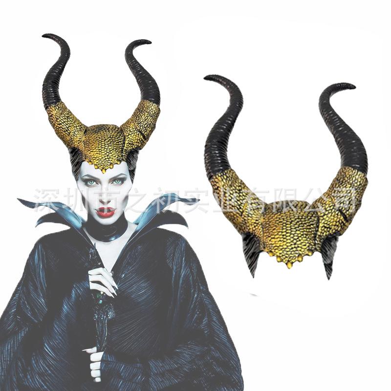 New Sleeping Beauty2gold Horned Headgear Maleficent Mask Halloween Cosplay Props