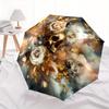 1pc Golden Skull Amidst Roses Cartoon Umbrella, Portable 3-Fold Compact Umbrella, Suitable for Camping, Hiking and Travel, Ideal Easter Birthday