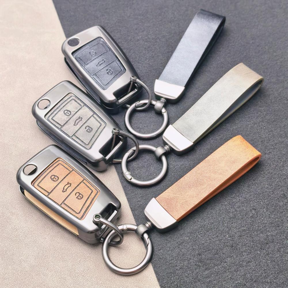 Zinc Alloy Leather For Vw Golf 7 Gti Polo T-Roc Touran Tiguan Skoda Octavia Rapid Kodiaq Fabia Seat Ibiza Leon Car Key Cover