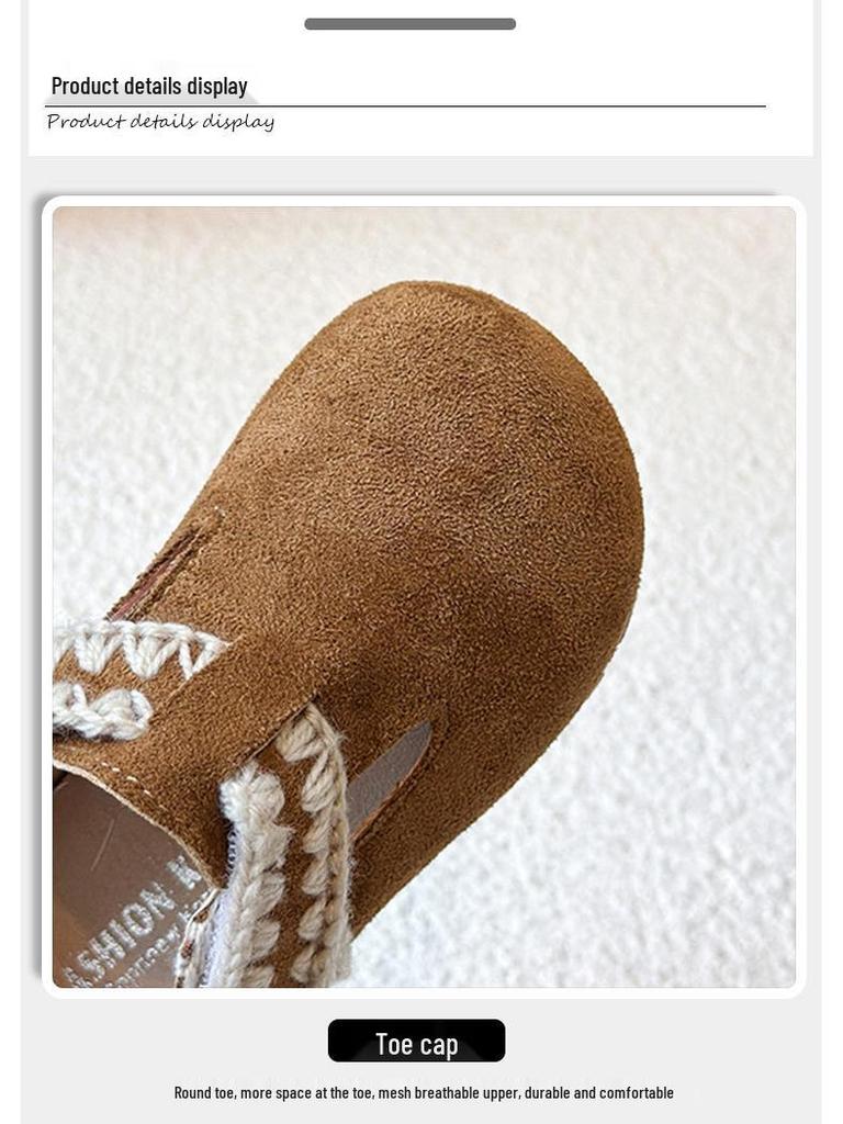 Girls' Winter Retro Fleece-Lined Non-Slip Birkenstock Loafers, Fashionable British Style