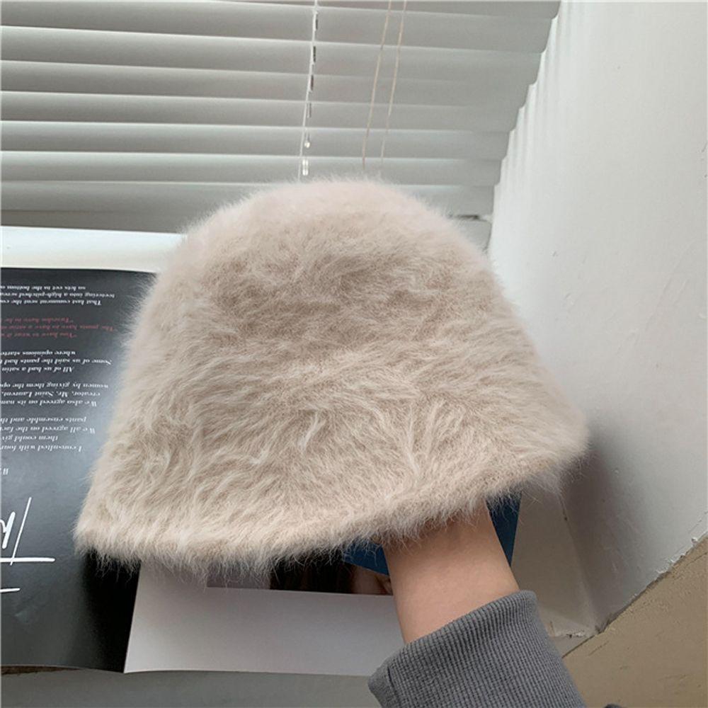 Rabbit Fur Unique Solid Color Korean Style Hat Women Bucket Hat Fashion Design Plush Fisherman Hat