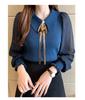 2025 Women's Slim Fit Chiffon Knit Sweater with Peter Pan Collar and Lantern Sleeves