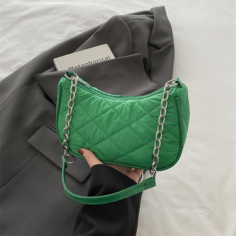2025 winter new personalized trend rhombus embroidery thread chain women's bag simple portable shoulder armpit crescent bag