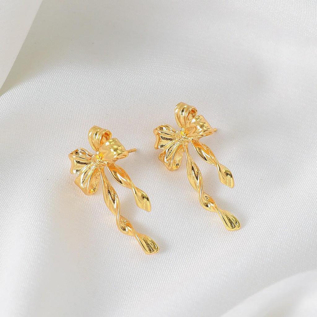 Eco-friendly Gold Bow Trendy Alloy Earrings