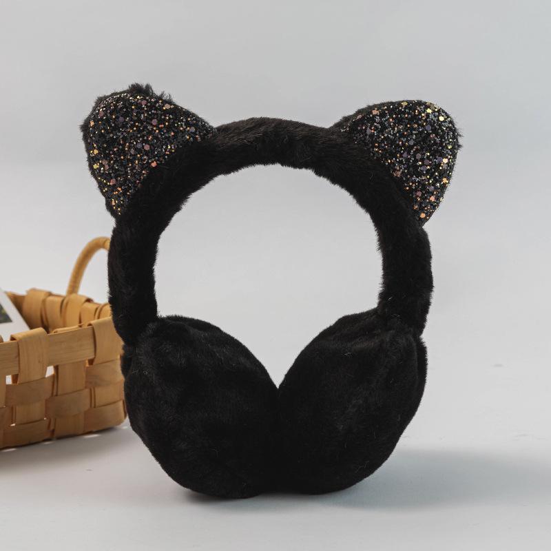 Korean Style Sequin Cat Ear Plush Winter Ear Muffs for Kids