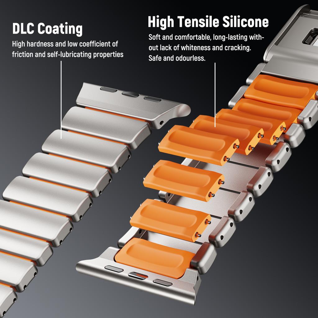 Titanium Rubber Strap for Apple Watch Ultra 3/2/1 49mm 10 11 46mm Luxury Band for Iwatch 9 8 7 45mm 6 SE 3 44mm 42mm Accessories