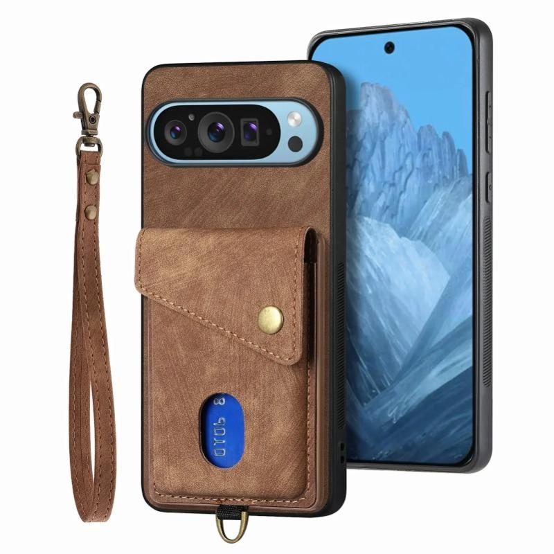 For Google Pixel 9 Pro XL Wrist Strap Card Slot Wallet Phone Case For Google 8 9 Pro 8A 7A 6A Leather Wallet Protective Cover