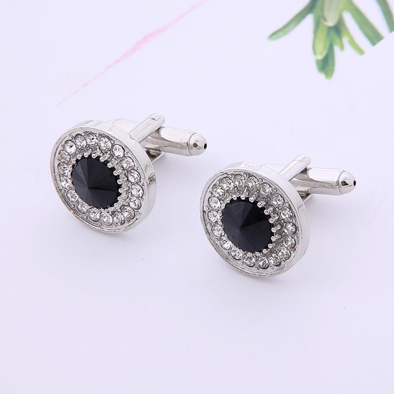Shiny Black Blue Crystal Cufflinks for Men Business Suit Shirt Sleeve Button Wedding Formal Dress Cuff Link Best Gifts to Mens