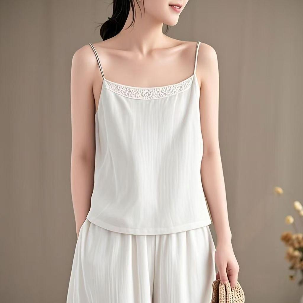 Women s Cotton Embroidered Camisole - Summer 2026 Artistic Slimming Plus Size Casual Vest M (suggested 80-105 jin) белый