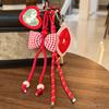 Red Gingham Bow Keychain with Heart Mirror And Lip Pendant Cute Sweet Style Bag/Key Decoration Accessory Braided Rope Material