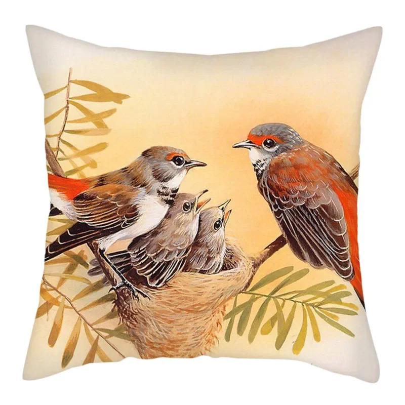 Flower And Birds Polyester Pillow Cover Bird Animal Printed Cushion Cover Throw Pillowcase For Home Sofa Decor 45X45Cm