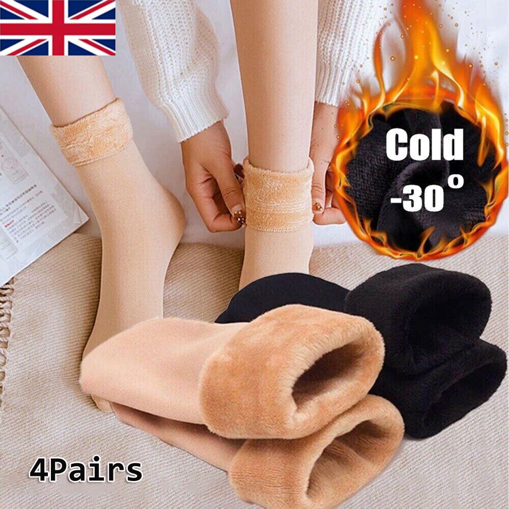 

4 пары женских зимних носков для снега, теплые плюшевые термоноски из толстого флиса 2 Black + 2 Nude