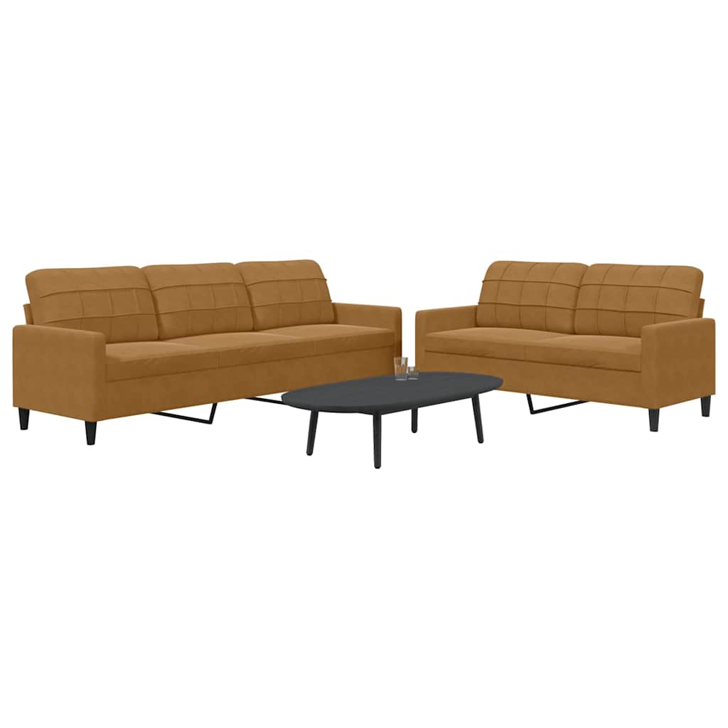 2 Piece Sofa Set with Cushions Brown Velvet