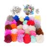30 Set Puff Ball Keychain Accessories with Tassels Keyrings Open Rings Multicolor Faux Rabbit Fur 6cm Dia