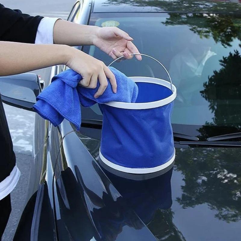 1pc Professional Car Wash Bucket 9L Foldable, with Grit Guard, Oxford Cloth for Safe Paint Cleaning, Portable & Durable