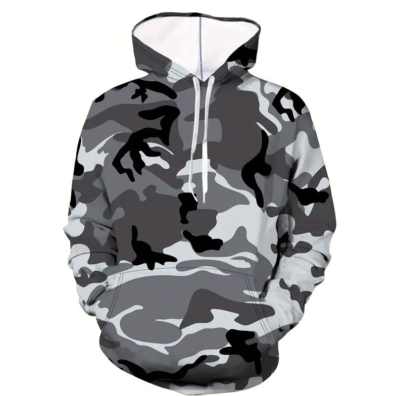 

Толстовка з камуфляжним візерунком. Чоловіча повсякденна толстовка з графічним дизайном і капюшоном. Вуличний одяг із кишенею «кенгуру» 4XL сірий